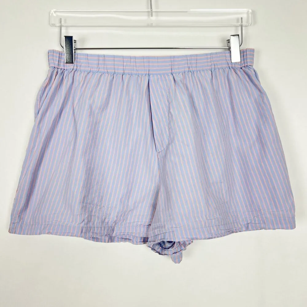 Reformation Willow Pajama Set Cropped Top Boxer Shorts Striped Blue Peach Size L - Picture 3 of 16